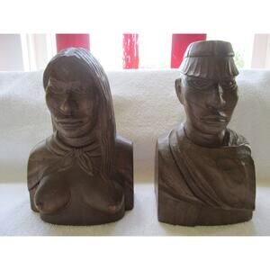 Victor E De La Torre hand carved wooden man and woman, 8" tall